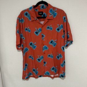 NWT Huf Mens Rose Bone Print Collared Short‎ Sleeve Button Up Shirt Size Medium